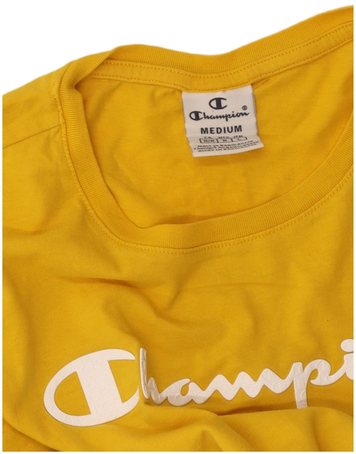 CHAMPION Womens Graphic T-Shirt Top UK 12 Medium Yellow