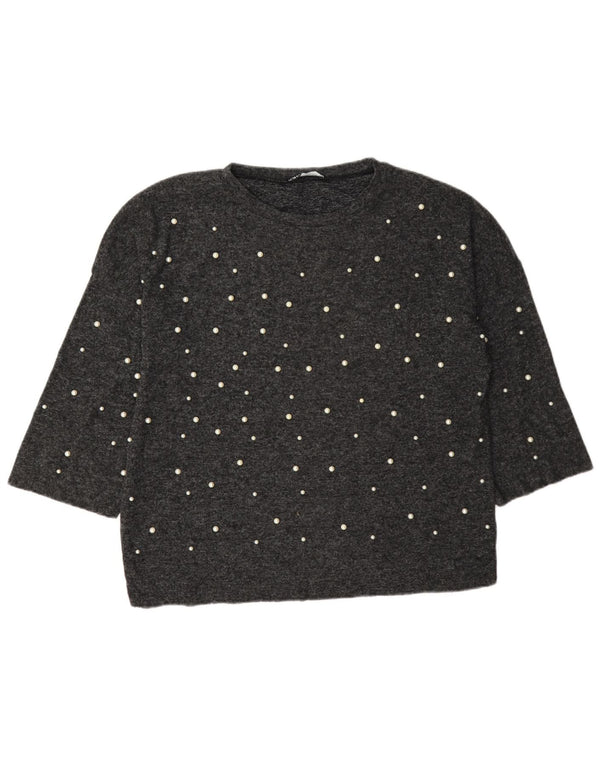 Zara Dame Oversized Top 3/4 ærme UK 10 Lille Grå Plettet