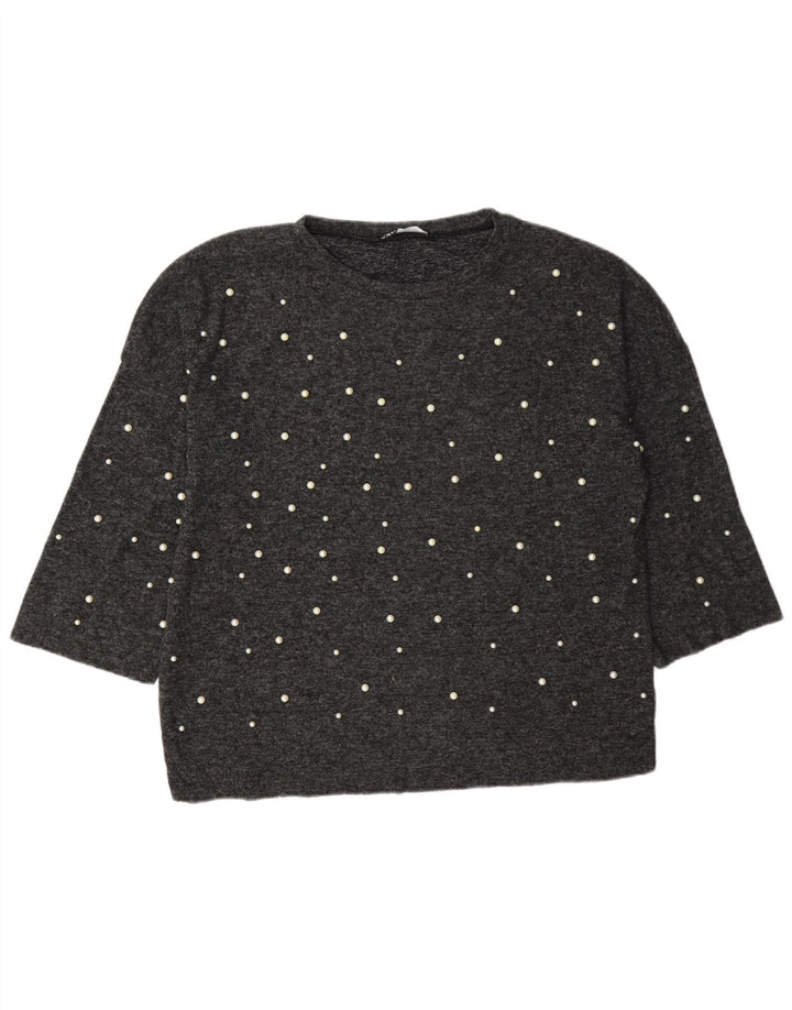Zara Dame Oversized Top 3/4 ærme UK 10 Lille Grå Plettet
