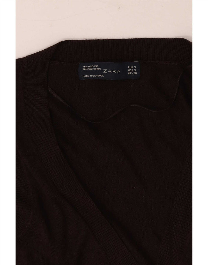 Zara Dame Vest Tank Top UK 8 Small Brown Viscose
