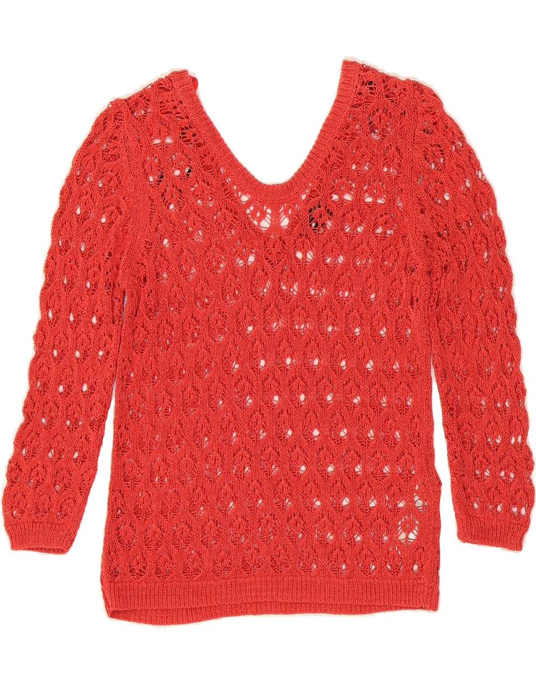 MASSIMO DUTTI Womens 3/4 Sleeve V-Neck Jumper Sweater UK 10 Small Red Vintage Massimo Dutti and Second-Hand Massimo Dutti from Messina Hembry 