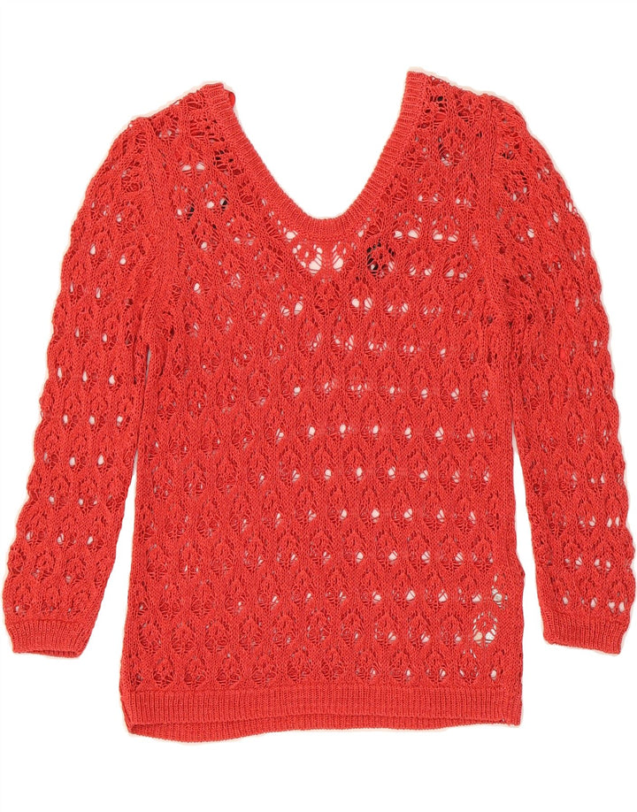 MASSIMO DUTTI Womens 3/4 Sleeve V-Neck Jumper Sweater UK 10 Small Red Vintage Massimo Dutti and Second-Hand Massimo Dutti from Messina Hembry 