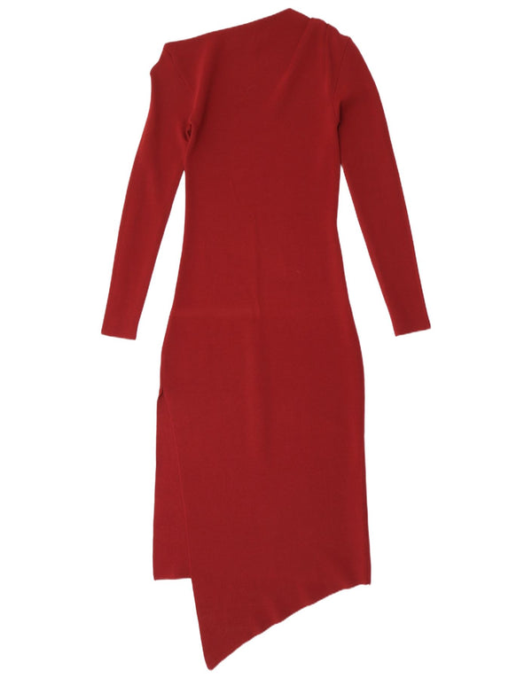 Zara Dame Langærmet Asymmetrisk Kjole UK 8 Small Burgundy Viscose
