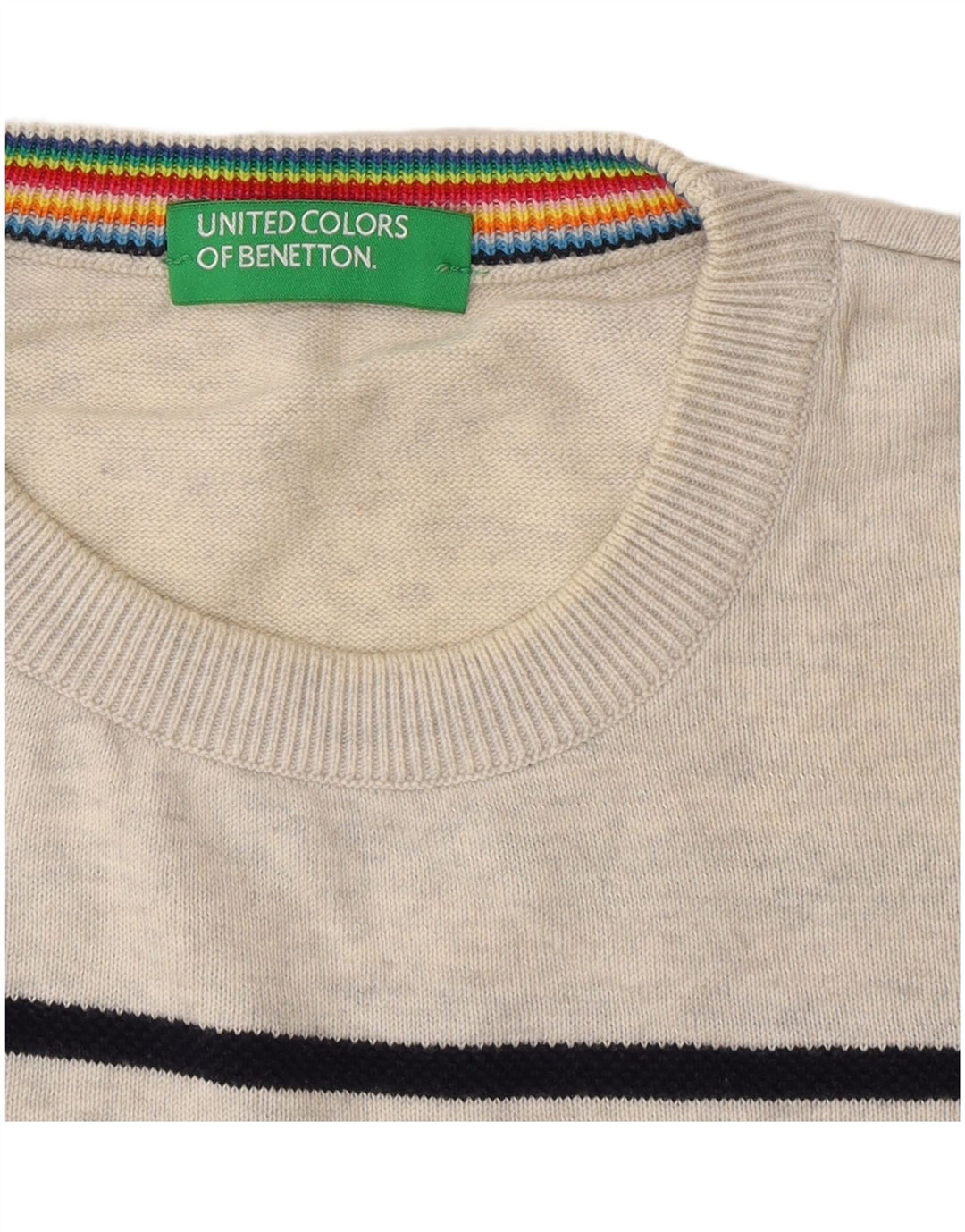 Benetton Herre Crew Neck Jumper Sweater Medium Grå Stribet