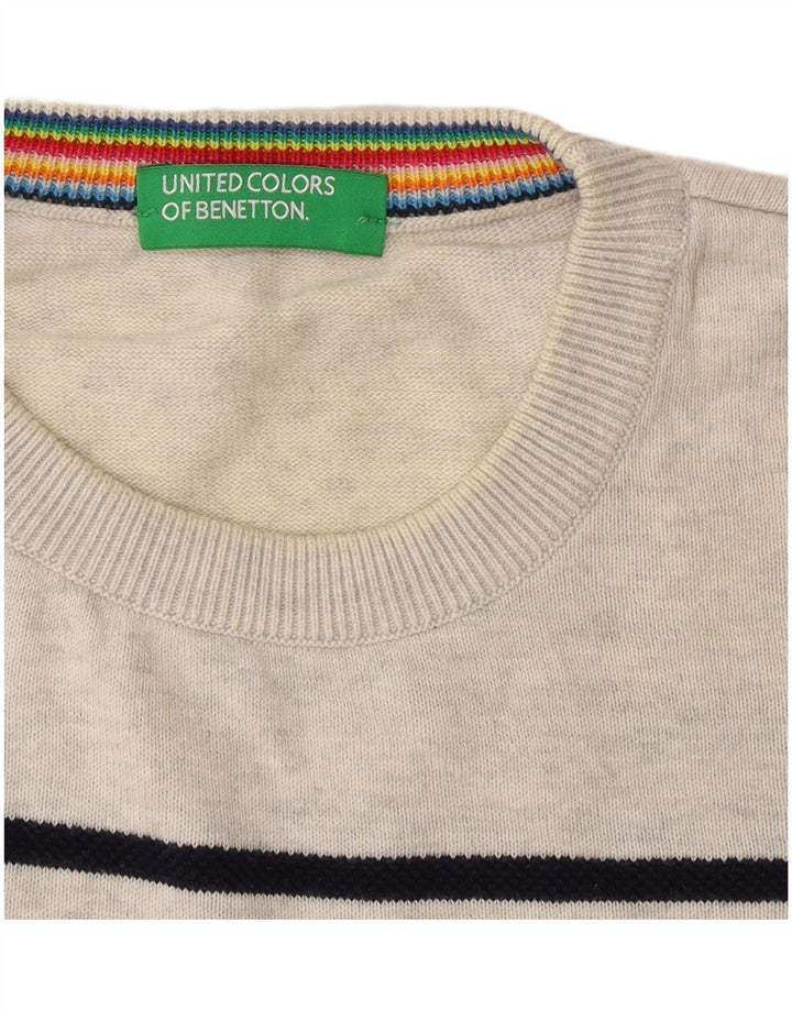 Benetton Herre Crew Neck Jumper Sweater Medium Grå Stribet