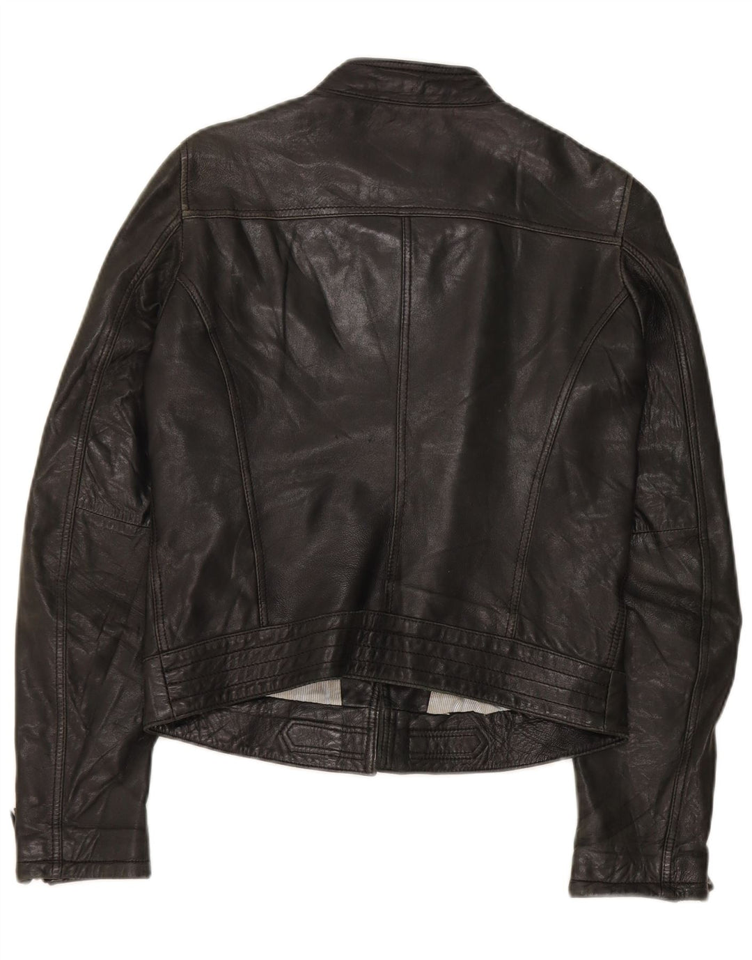 Massimo Dutti Dame Biker Læderjakke UK 10 Lille Sort