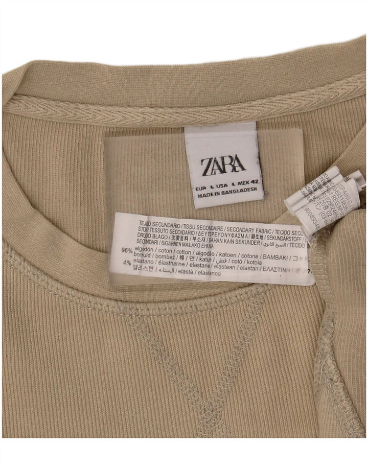 ZARA Mens Top Long Sleeve Large Green Cotton