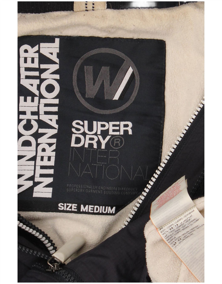 Superdry vindjakkejakke med hætte til kvinder UK 14 Mellem marineblå nylon