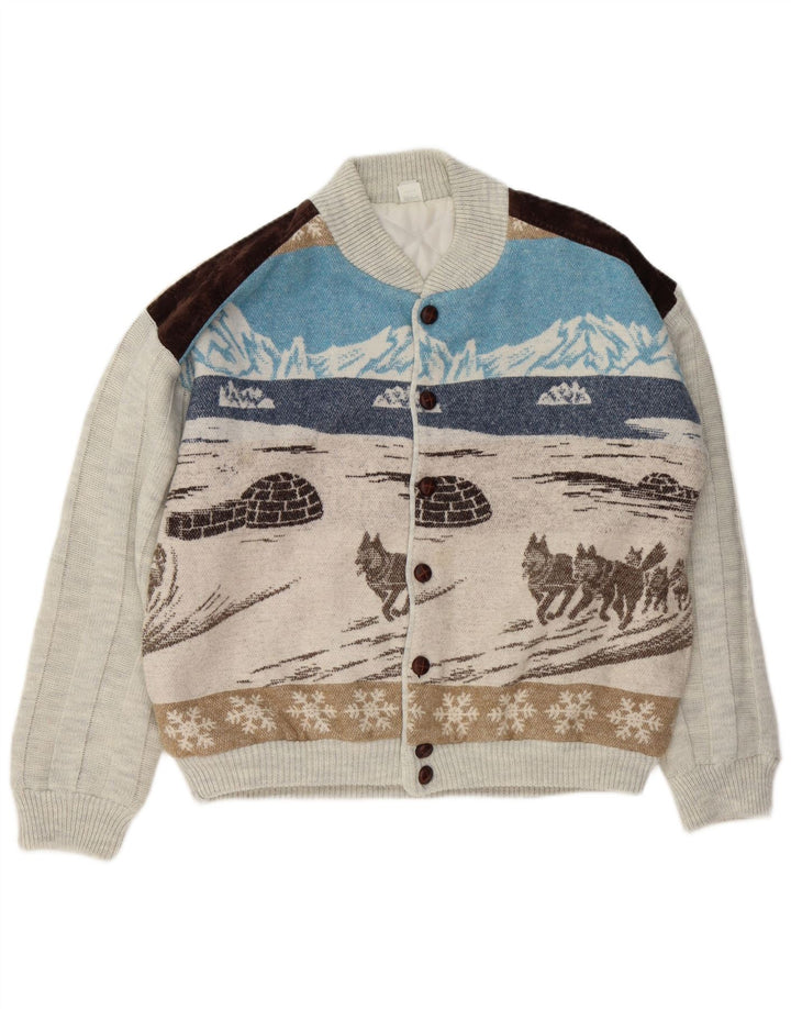 VINTAGE Herre grafisk cardigan sweater IT 48/50 Medium Flerfarvet