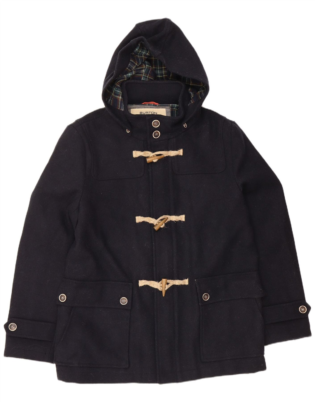 BURTON Herre Hooded Duffel Jacket UK 40 Large Navy Blue Wool