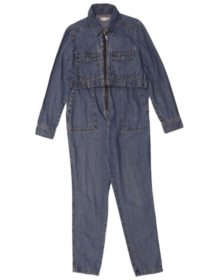 Topshop Dame Oversized Langærmet Denim Jumpsuit UK 10 Lille Blå