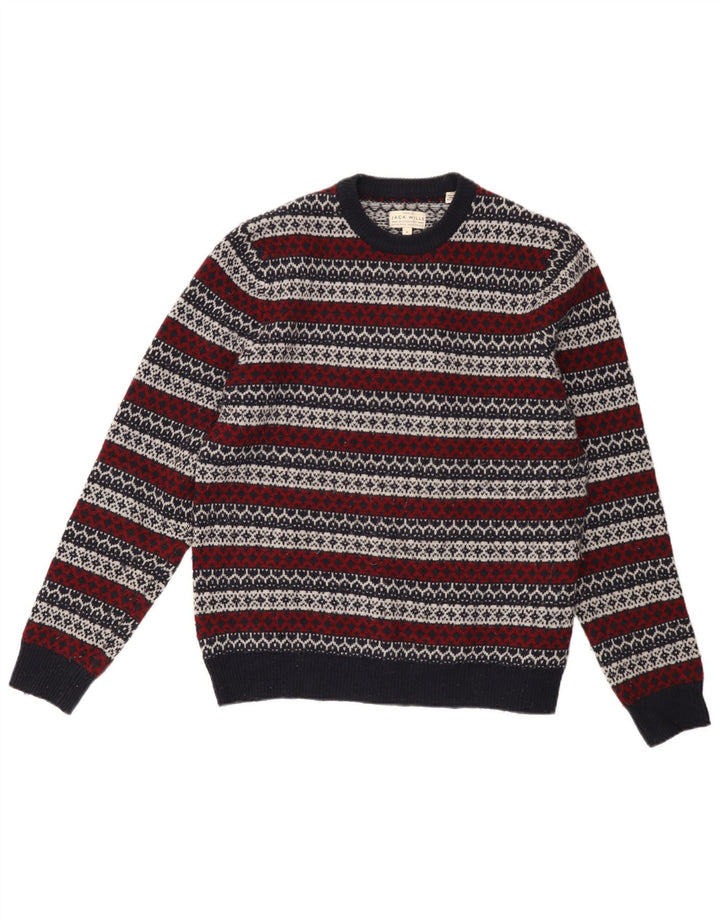 Jack Wills Herre Crew Neck Jumper Sweater Medium Navy Blue Fair Isle
