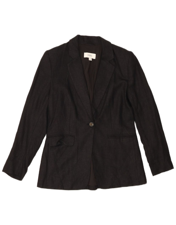 Marks & Spencer Dame 1-knap Blazer Jacket UK 10 Small Black Linen