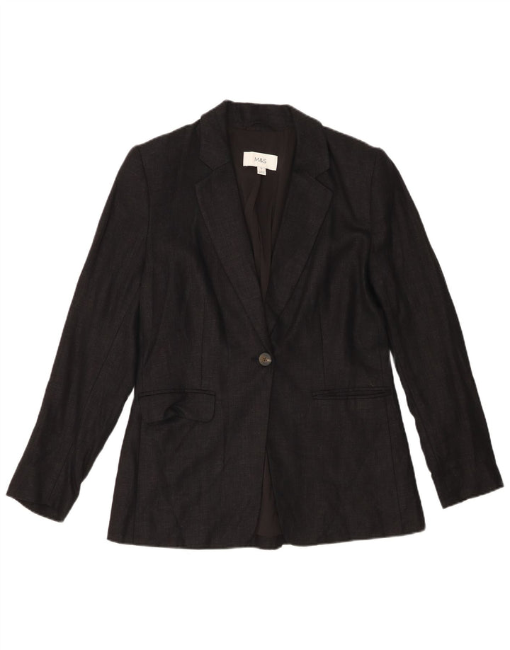Marks & Spencer Dame 1-knap Blazer Jacket UK 10 Small Black Linen