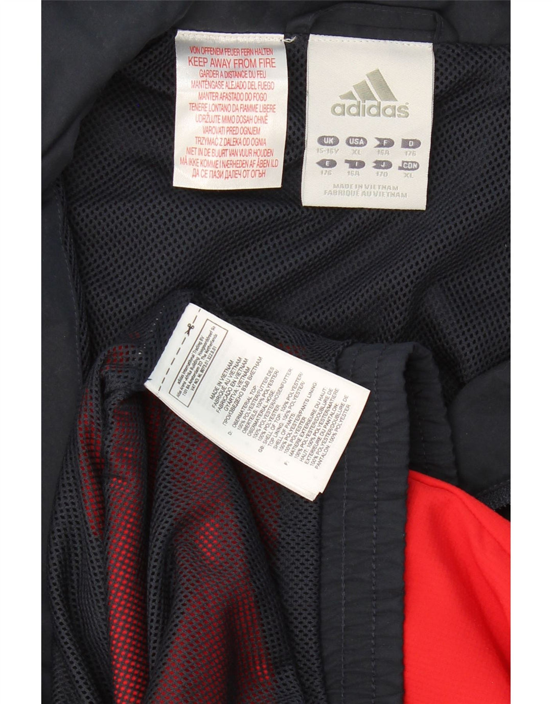 ADIDAS Boys Tracksuit Top Jacket 15-16 Years Navy Blue Colourblock