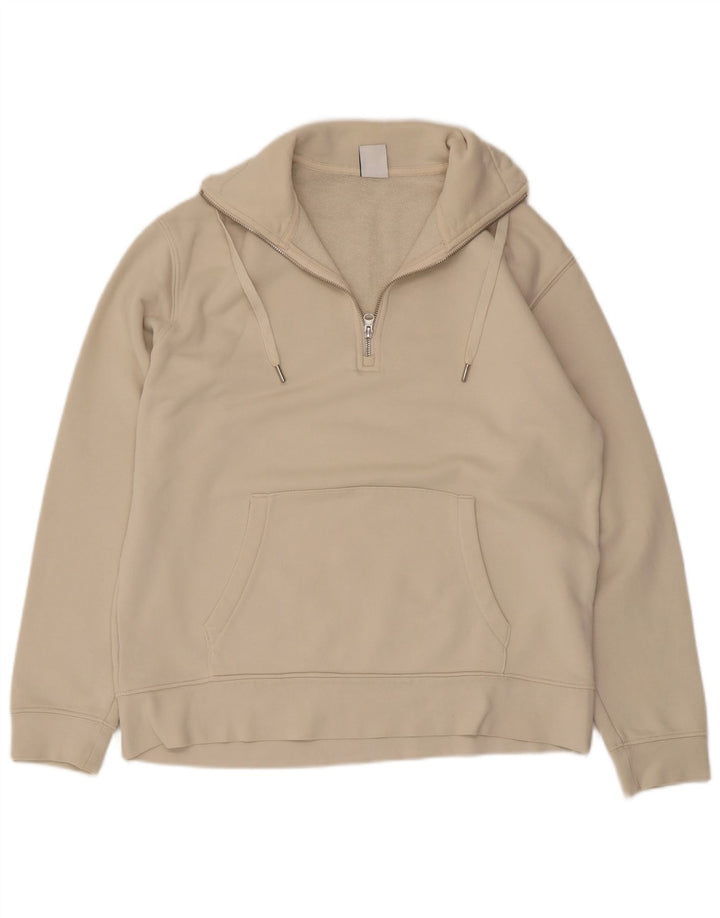 Zara Sweatshirt med lynlås til kvinder UK 14 Medium Beige Bomuld