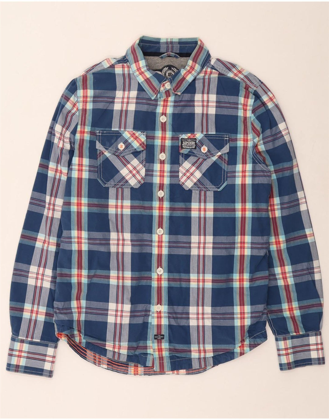SUPERDRY herreskjorte XL blå ternet bomuld