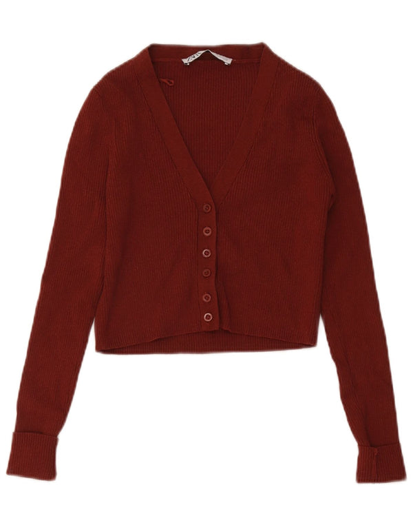 Zara Womens Crop Cardigan Sweater UK 4 XS Brun Viscose