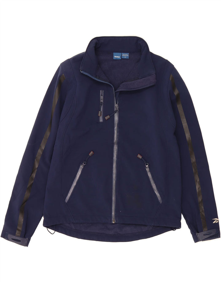 REEBOK Womens Tracksuit Top Jacket UK 16 Large Navy Blue Polyester Vintage Reebok and Second-Hand Reebok from Messina Hembry 
