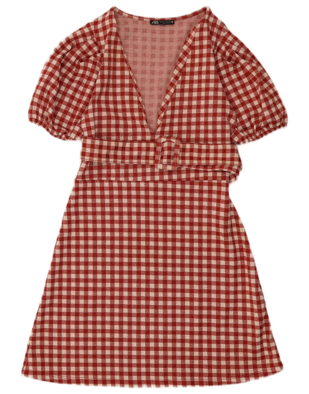 Zara Dame A-Line Kjole UK 8 Lille Rød Gingham Polyester