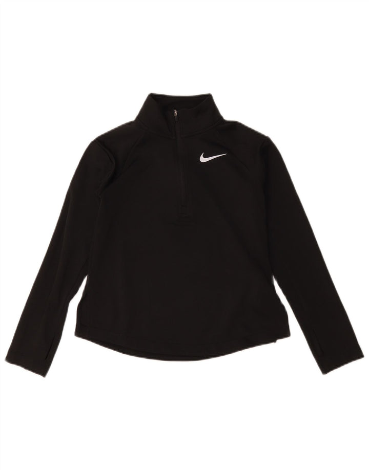 Nike Girls Dri Fit Pullover med lynlås-hals Træningsdragt Top 8-9 år Lille Sort