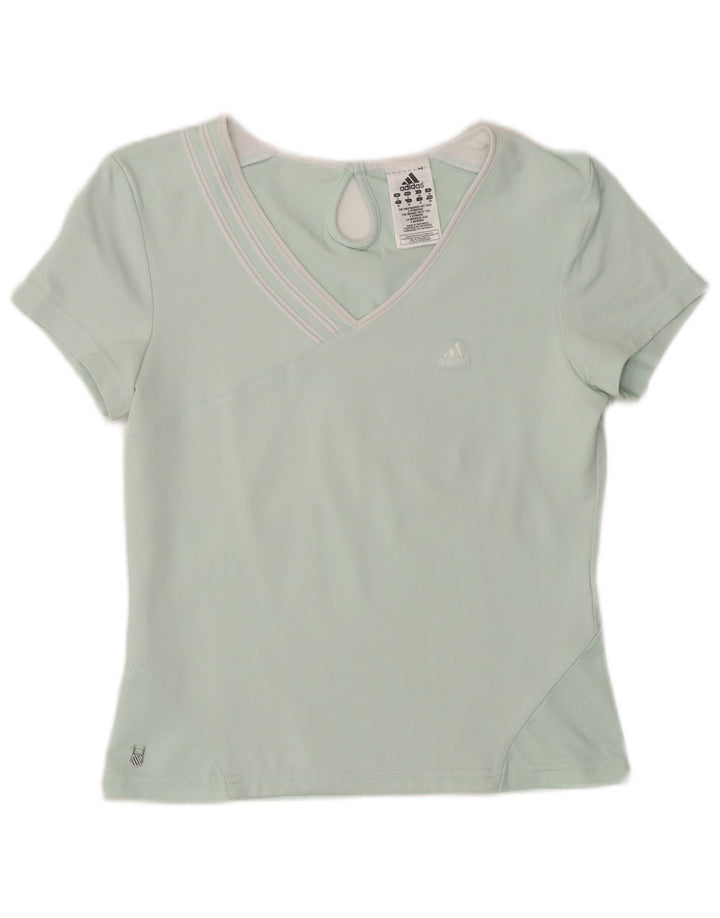 Adidas Dame Climalite T-Shirt Top UK 10 Lille turkis polyester