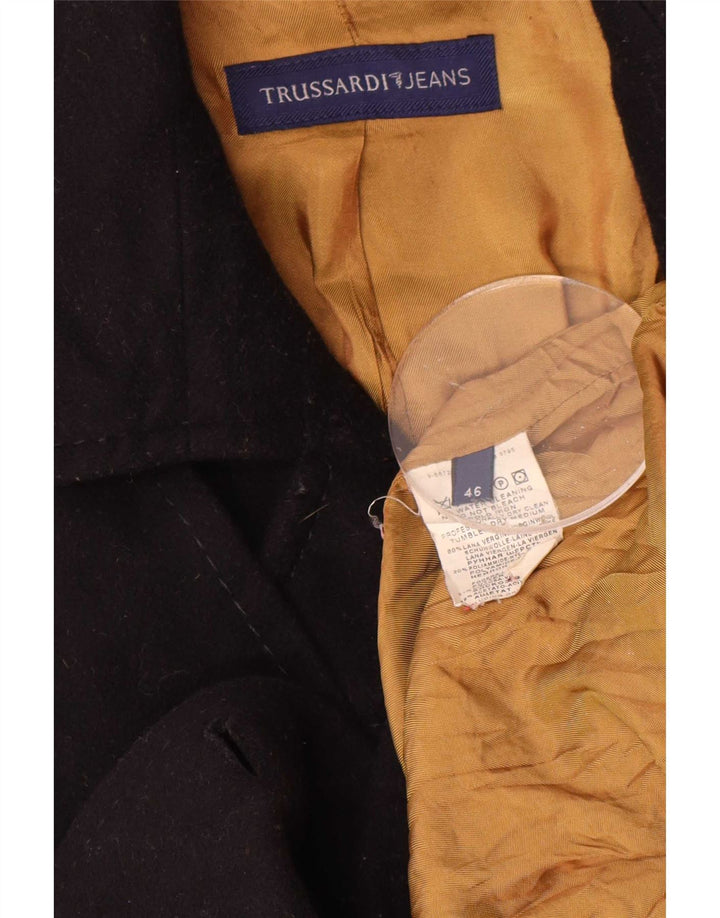 Trussardi Jeans Dame 4-knaps blazerjakke IT 46 Stor marineblå uld