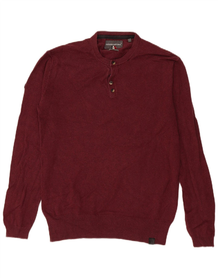 Superdry Herre Button Neck Jumper Sweater Lille Bourgogne bomuld
