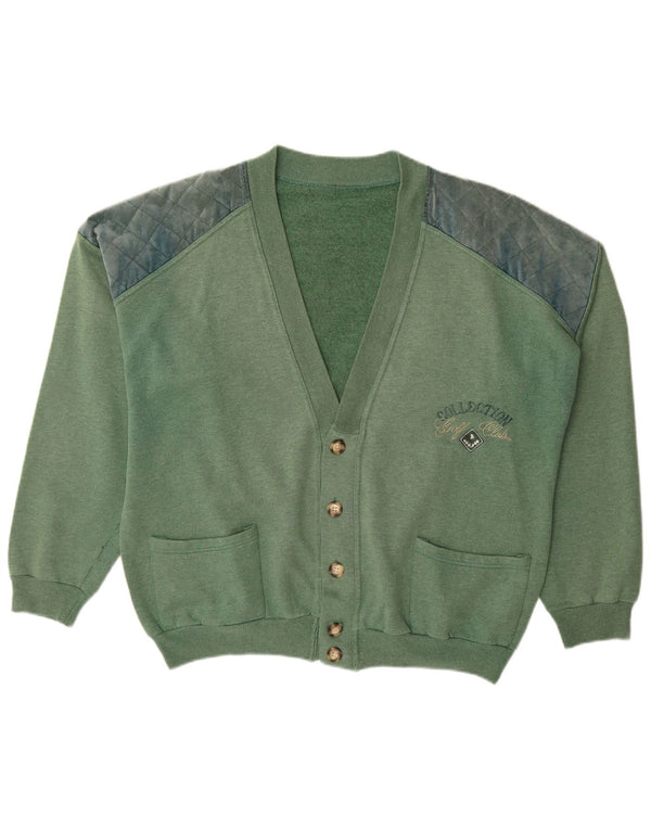 Vintage Mens Cardigan Sweater XL Green Colourblock Cotton