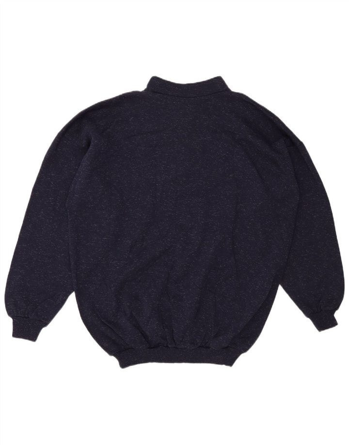 VINTAGE Dame sweater med lynlås-hals UK 20 2XL Navyblå Flecked Bomuld