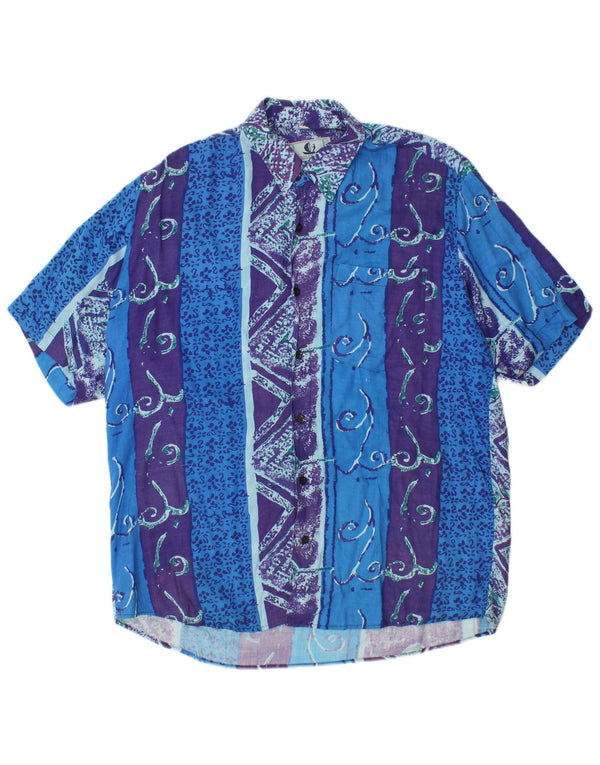 Collins Kortærmet Herreskjorte Medium Blue Paisley Viscose