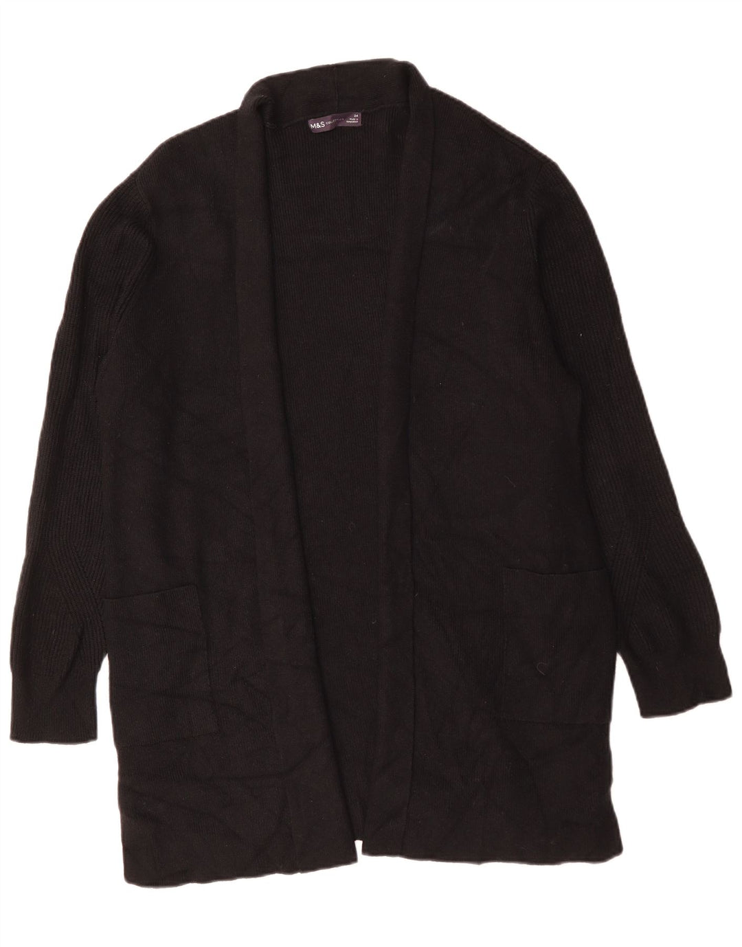 Marks & Spencer Dame Longline Open Cardigan Sweater UK 24 4XL Sort