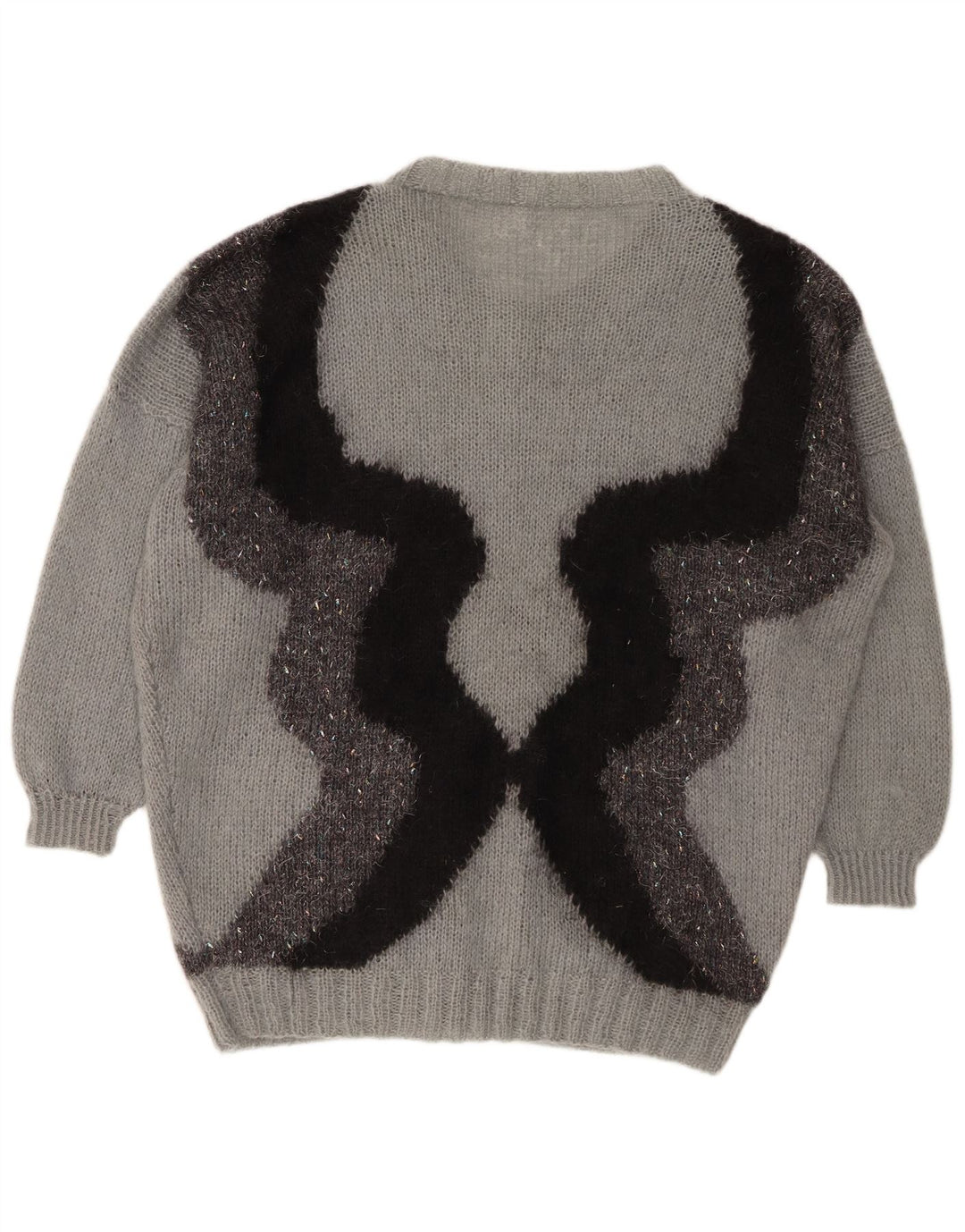 VINTAGE Dame Cardigan Sweater UK 20 2XL Grå Colourblock