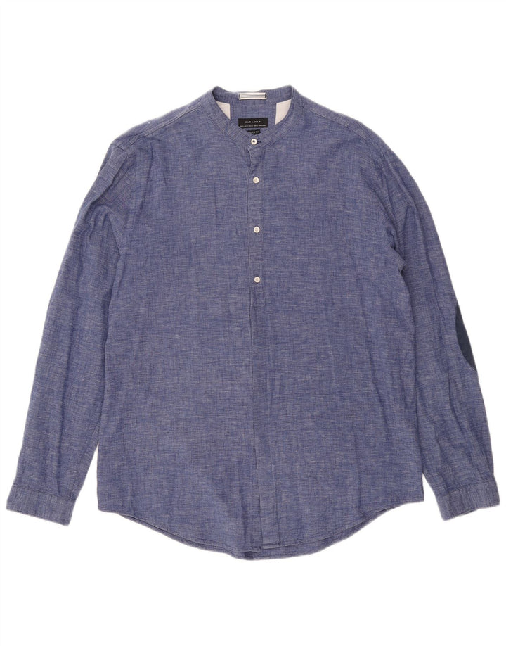 Zara Herre Super Slim Fit Pullover Shirt XL Blå Bomuld