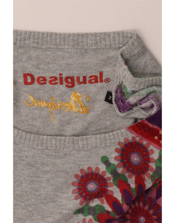 Desigual Dame Boat Neck Jumper Sweater UK 12 Medium Grå Geometrisk