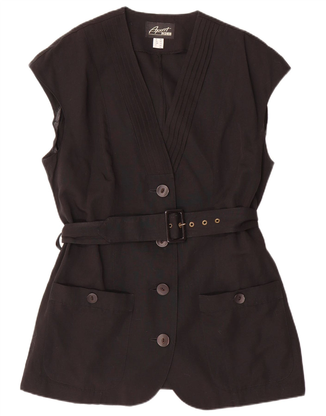 APART Dame 4-knaps ærmeløs blazerjakke UK 16 Stor sort polyester