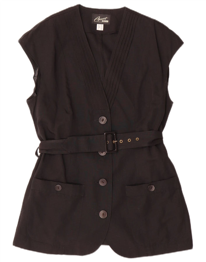 APART Dame 4-knaps ærmeløs blazerjakke UK 16 Stor sort polyester