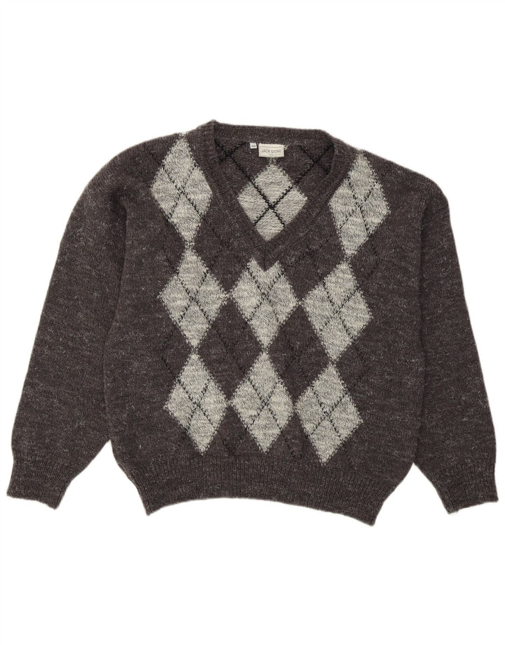 Jack Stone Herre V-hals sweater IT 48 Medium Grey Argyle/Diamond
