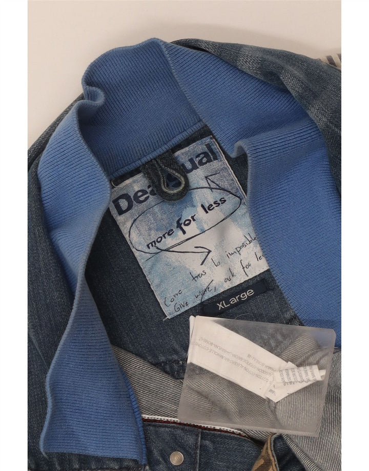 Desigual Herre grafisk denimjakke UK 42 XL Blå Patchwork Bomuld