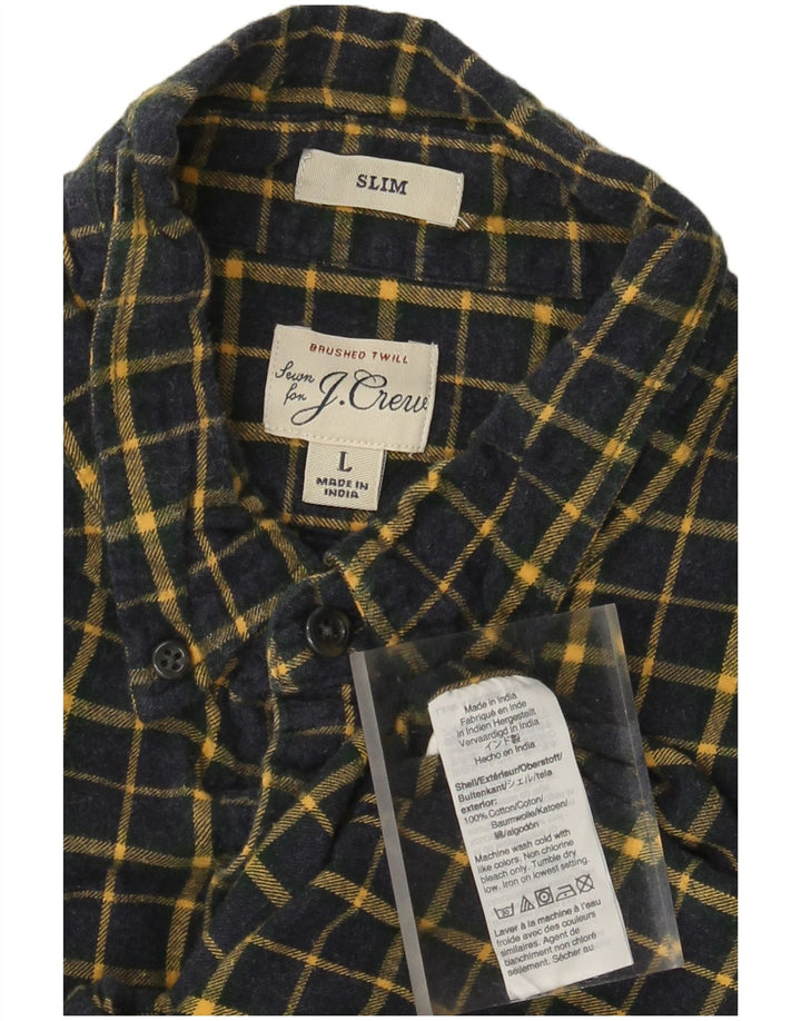 J. CREW Slim flannelskjorte til mænd Stor marineblå ternet bomuld