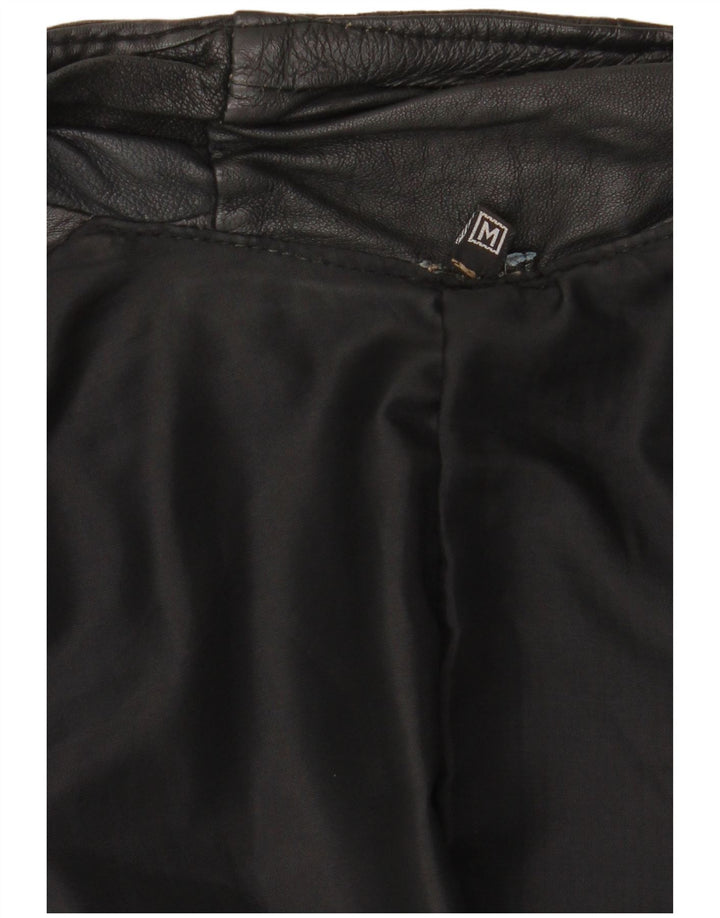 VINTAGE Herre Læder Gilet UK 38 Medium Sort Patchwork