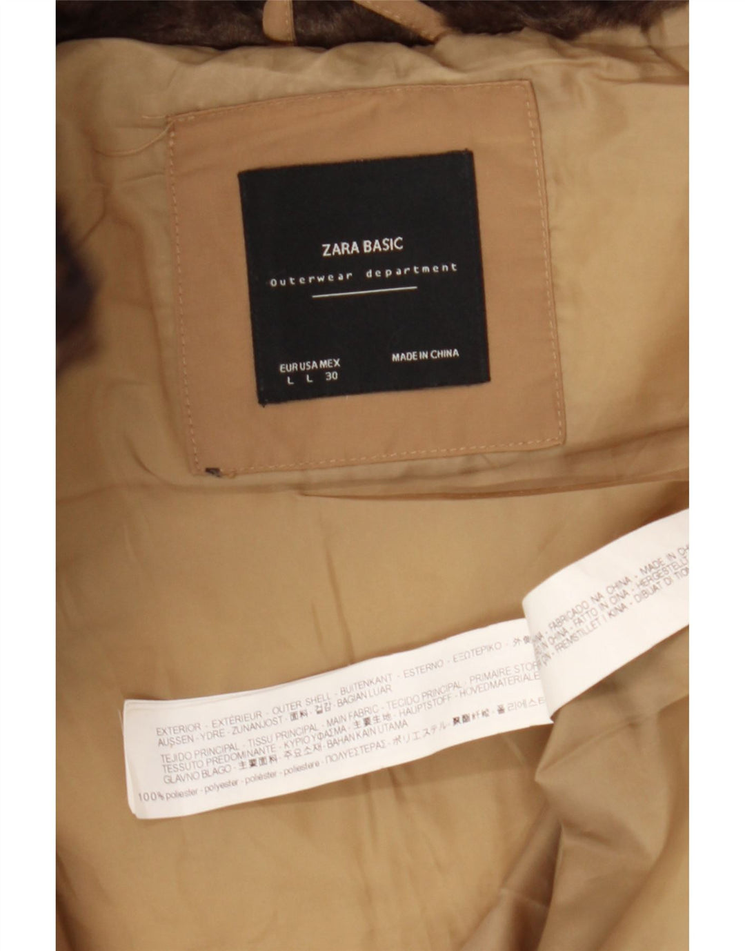 Zara polstret jakke til kvinder UK 16 Stor brun polyester