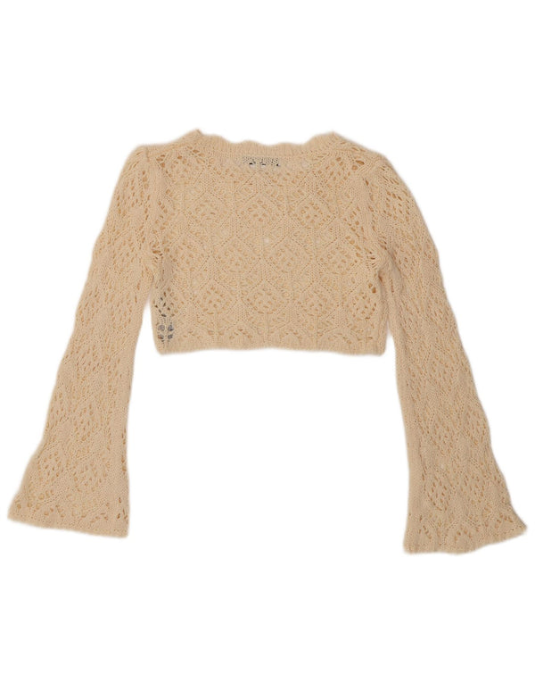 Zara Womens Crop Hæklet Bluse Top UK 10 Small Off White Akryl