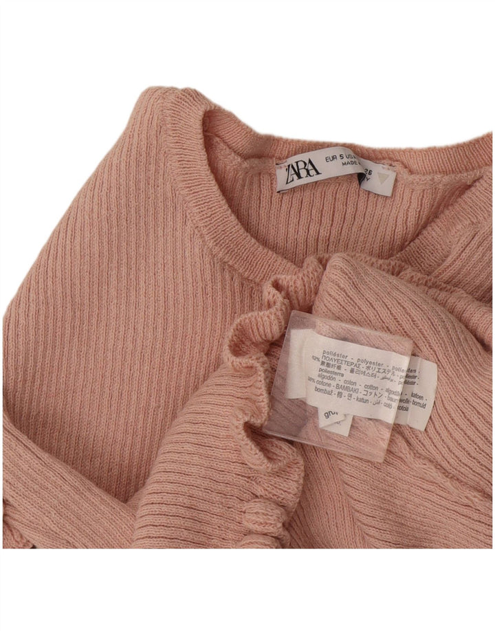 Zara Womens Crop Bluse Top UK 10 Small Pink Polyester