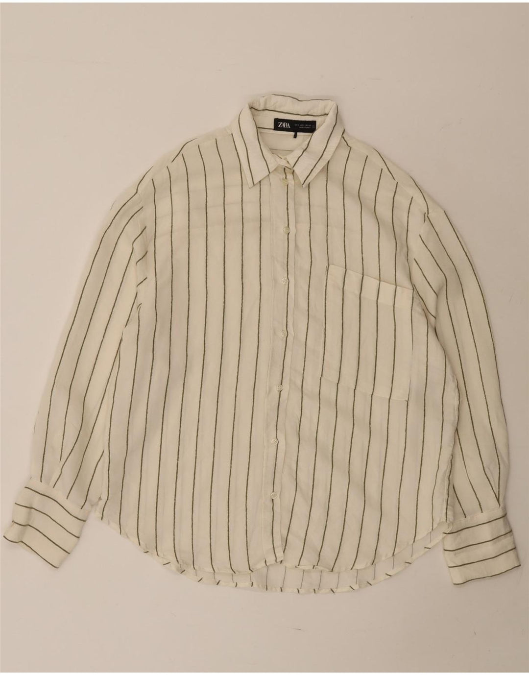ZARA Oversized skjorte til kvinder UK 10 Lille hvid stribet Modal