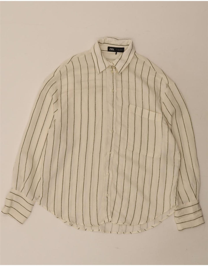 ZARA Oversized skjorte til kvinder UK 10 Lille hvid stribet Modal
