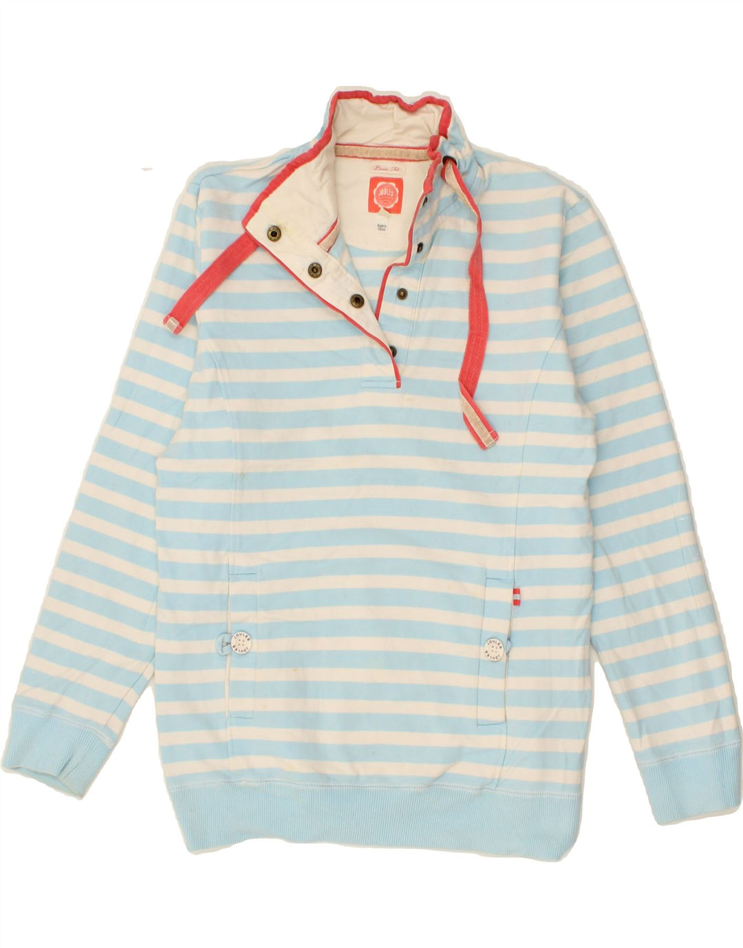 JOULES Womens Loose Fit Button Neck Sweatshirt Jumper UK 10 Small Blue Vintage Joules and Second-Hand Joules from Messina Hembry 