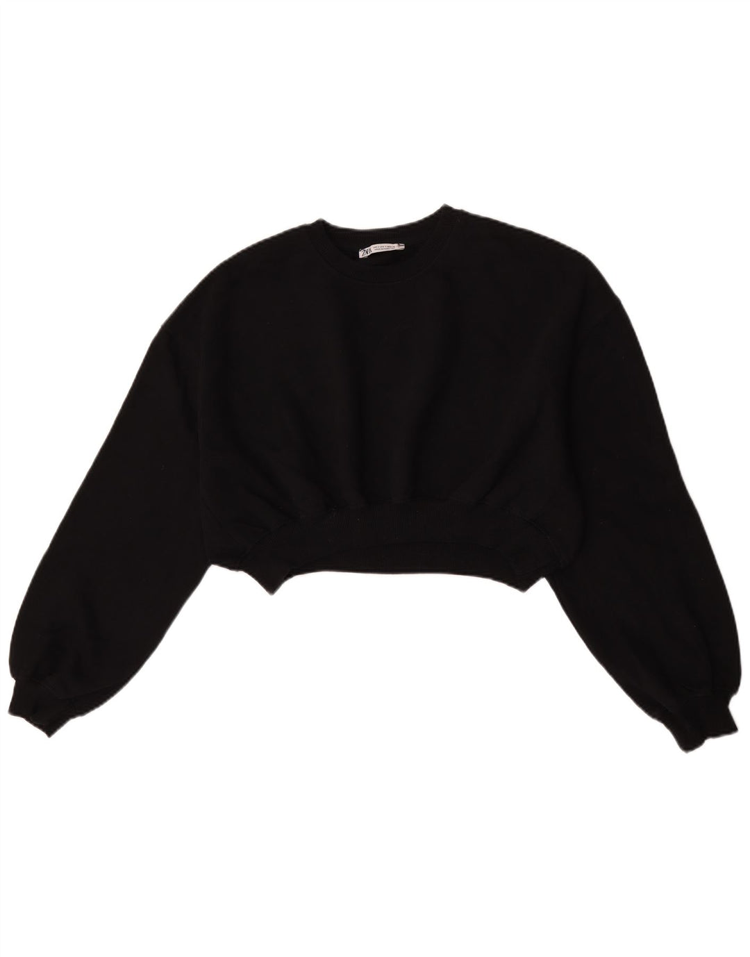 Zara Womens Crop Oversized Sweatshirt Jumper UK 10 Small Black Bomuld