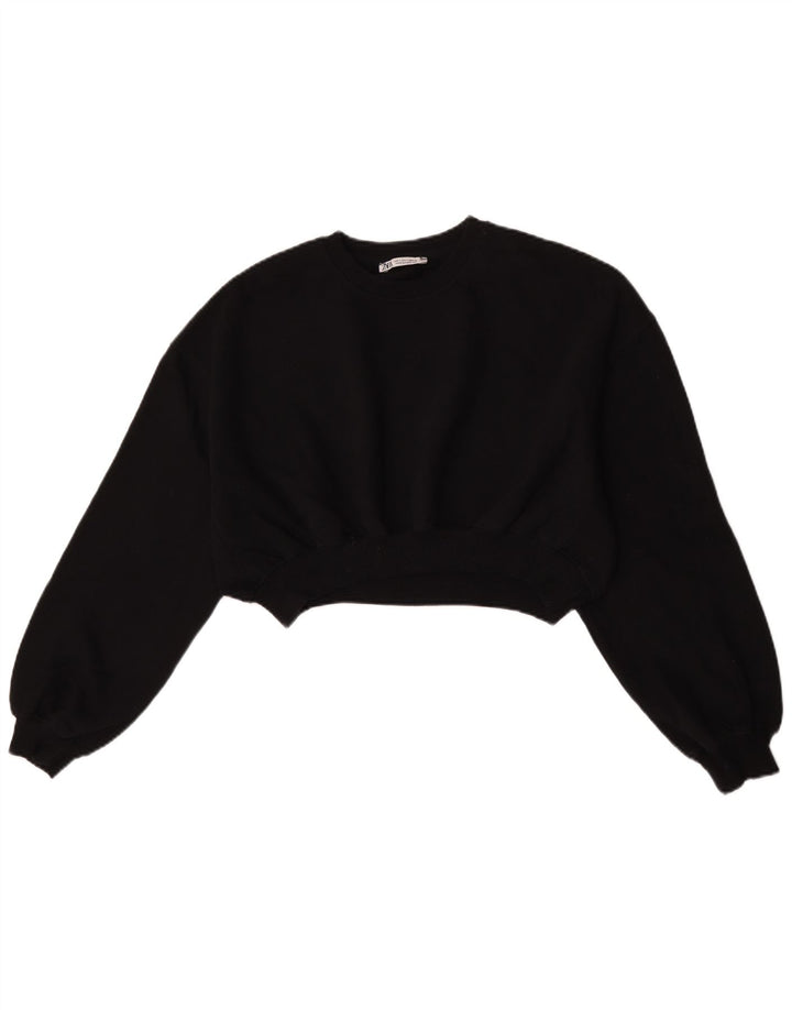 Zara Womens Crop Oversized Sweatshirt Jumper UK 10 Small Black Bomuld
