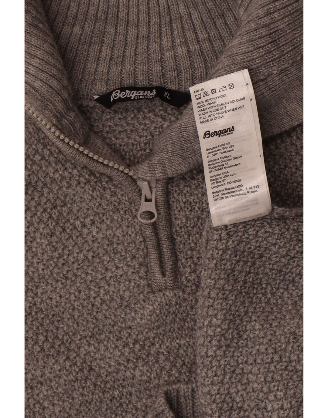 Bergans Herre Zip Neck Jumper Sweater XL Grå Merinould